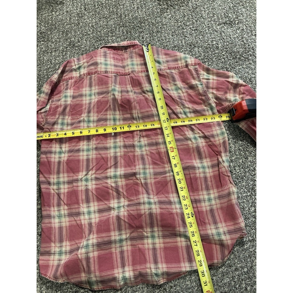 Lee Plaid Button Up Shirt Large Red Green Distressed Worn-In Preppy Grandpa - Picture 3 of 9